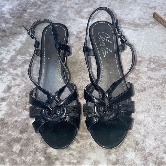 Charles by Charles David Womens Argent Sandals Casual SZ 7B black & tan wedge - Picture 5 of 10